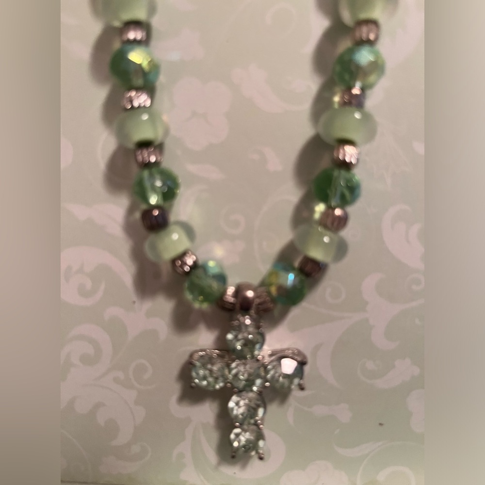 Lovely🍀HANDMADE Cross Necklace & Bracelet Set in Green 🍀🍀🍀